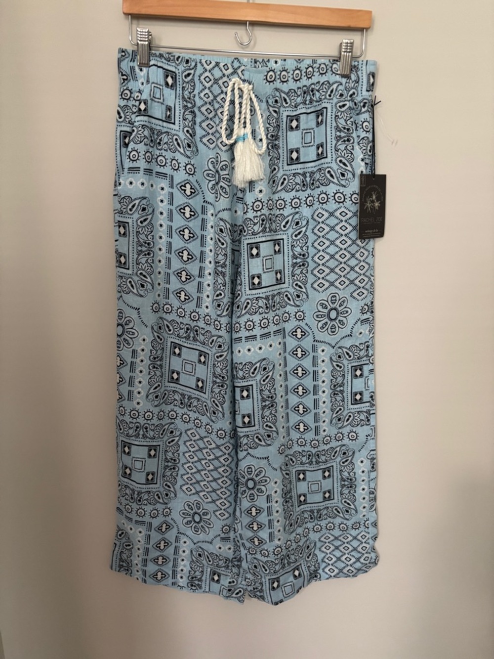 Rachel Zoe Beautiful Linen Blend Blue Patterned Lounge Pants NWT - Size M -